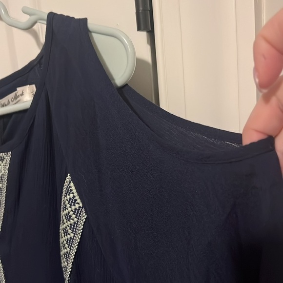 White Mark Navy V neck Cold Shoulder lined Dress NWT size XL w keyhole in back - Picture 4 of 10
